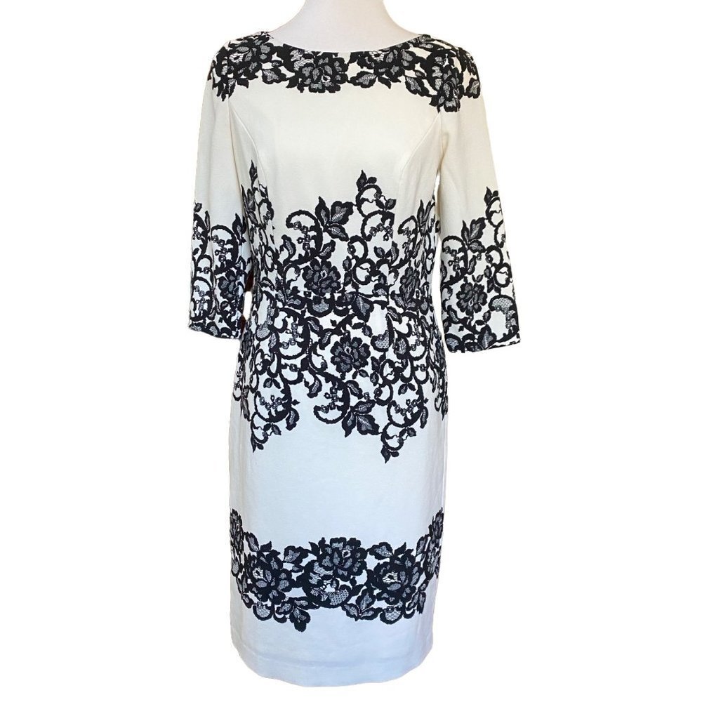Adrianna Papell Womens Dress Size 8 Floral Lace 3/4 Sleeve Sheath Cocktail Party - Picture 12 of 12